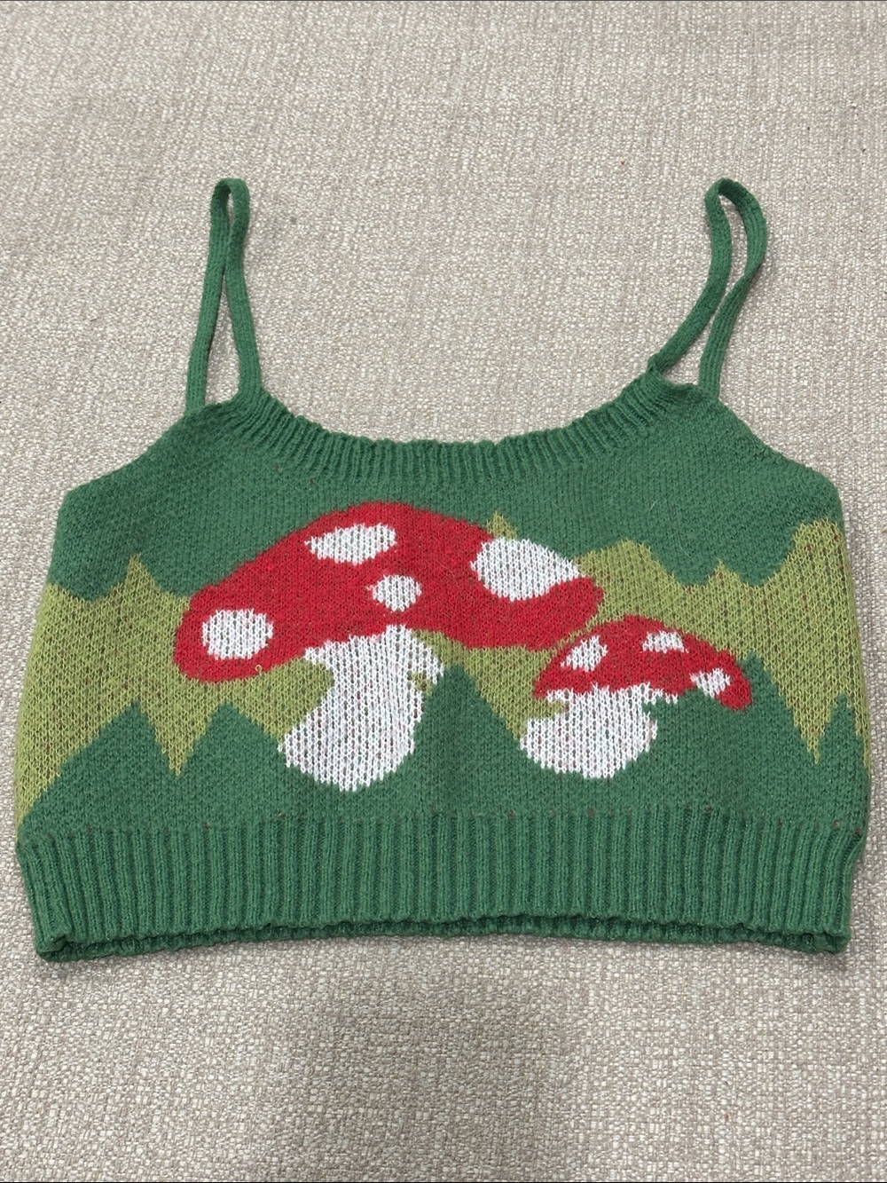 Romwe Green Mushroom Cottagecore Knit Crop Top Tank Size M